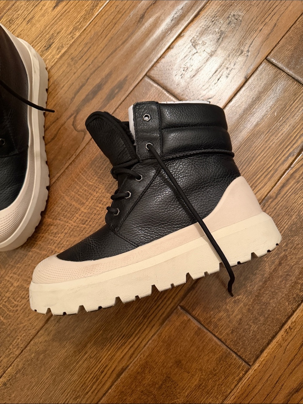 UGG Black and Cream Lace-Up Platform Boots